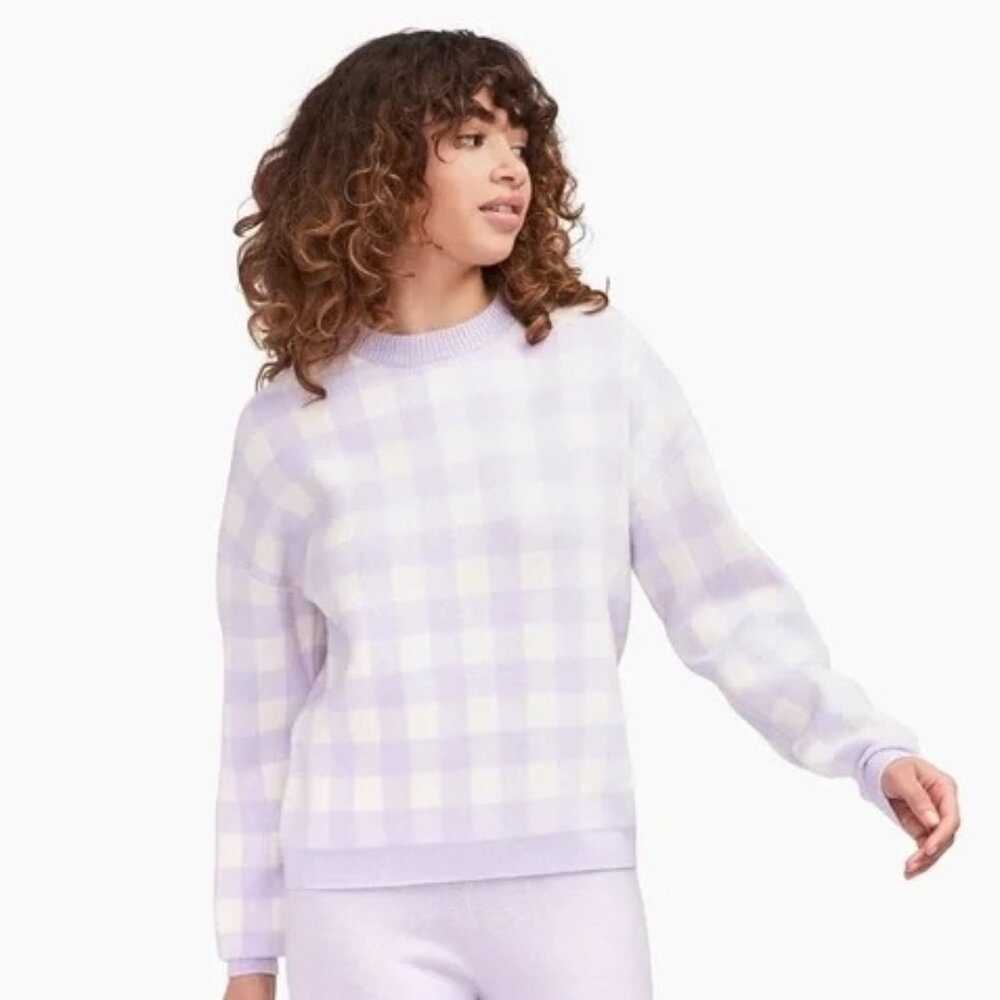 100% Cashmere Purple and White Gingham Naadam Sweater